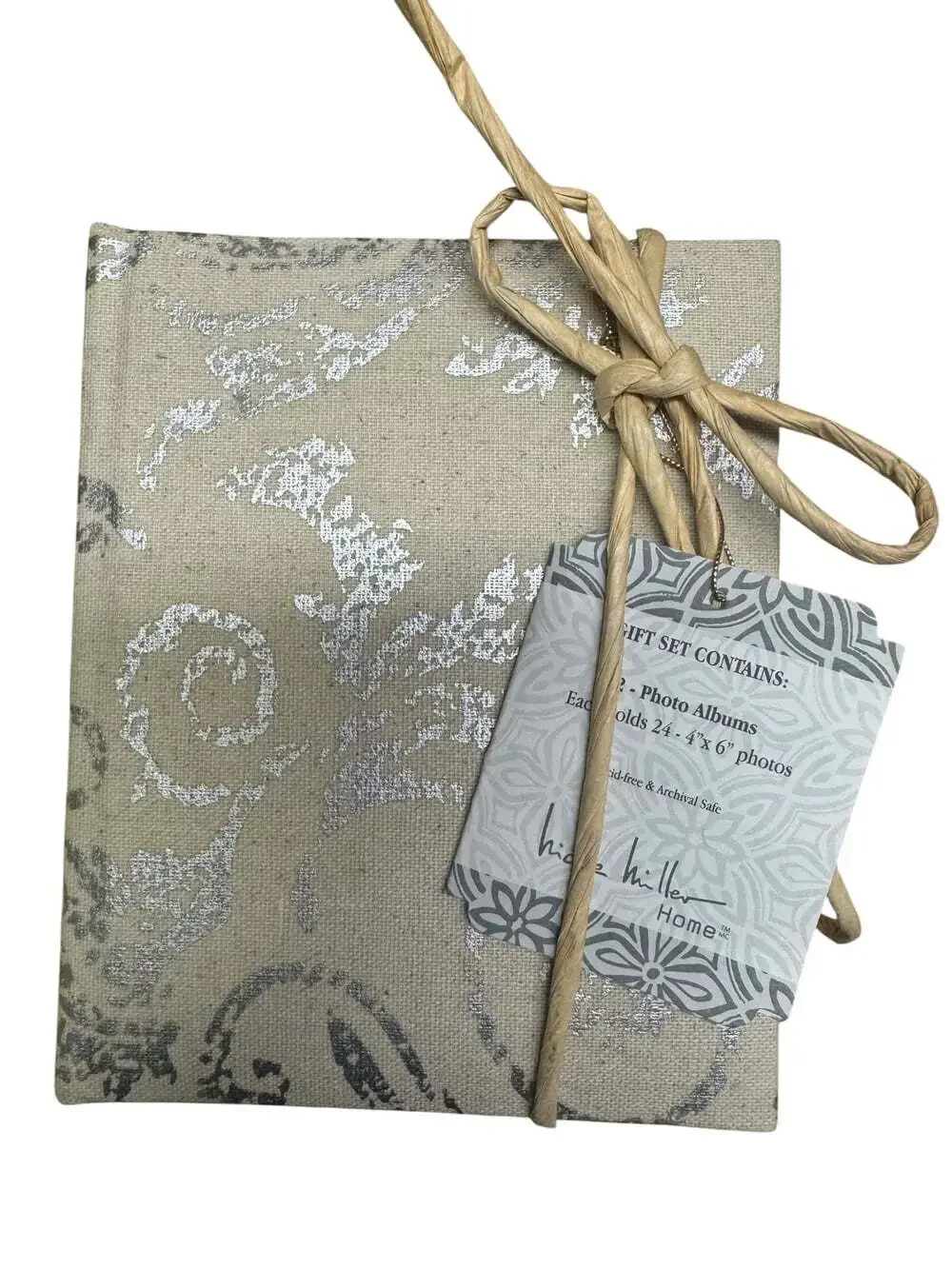 Nicole Miller Home Photo Albums Set of 2 Linen Silver Floral 4x6 New w/ Tags